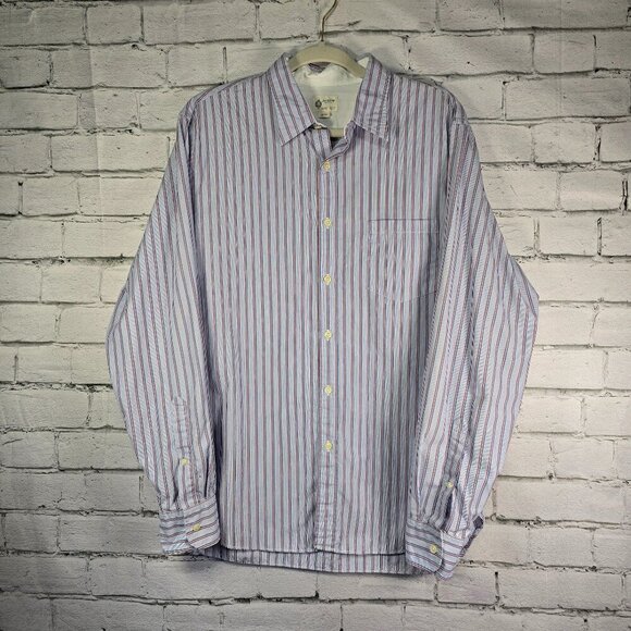 J. CREW MENS BUTTON DOWN LONG SLEEVE SHIRT BLUE STRIPED WHITE CUFF SIZE LARGE - Picture 1 of 7